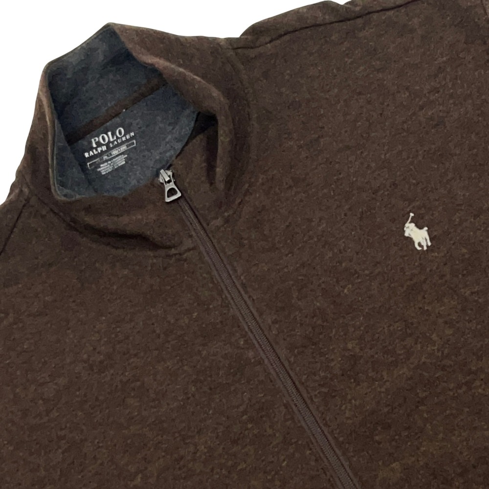 Polo Ralph Lauren Full Zip Sweater Mens LT Brown Mock Neck Pony Preppy